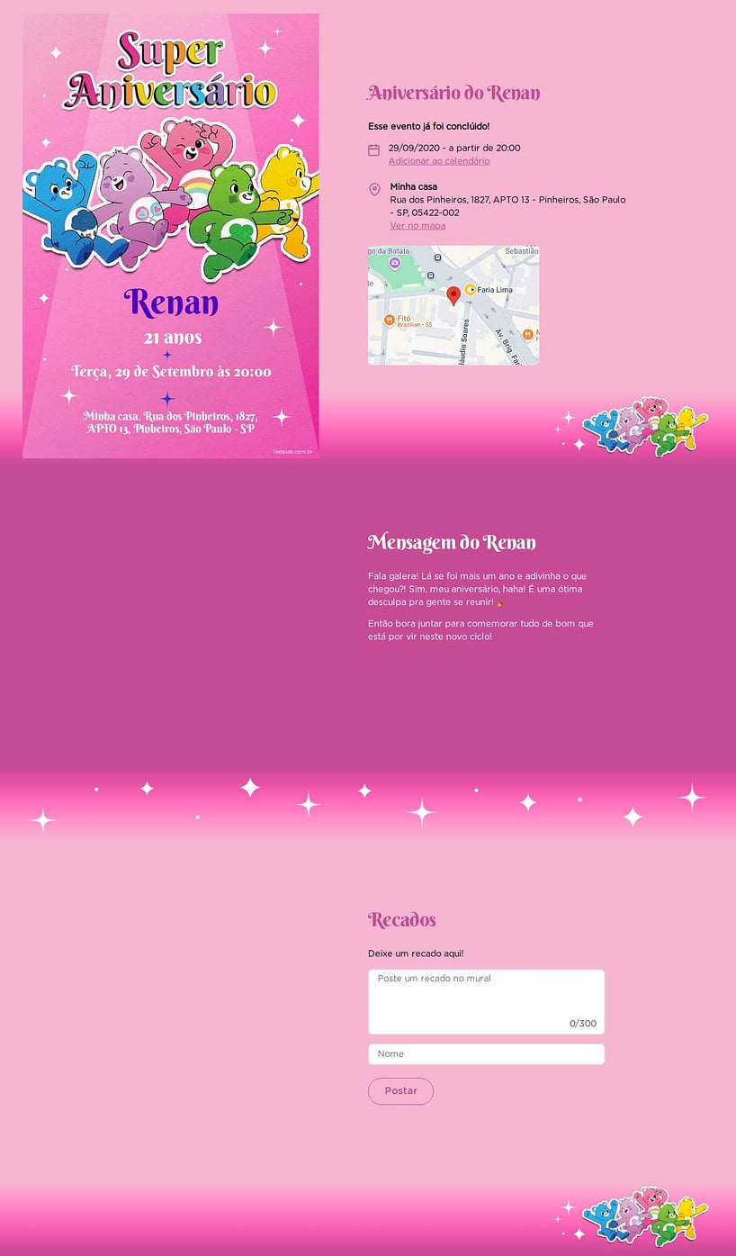 Convite online de aniversário - Ursinhos Carinhosos Rosa| FestaLab