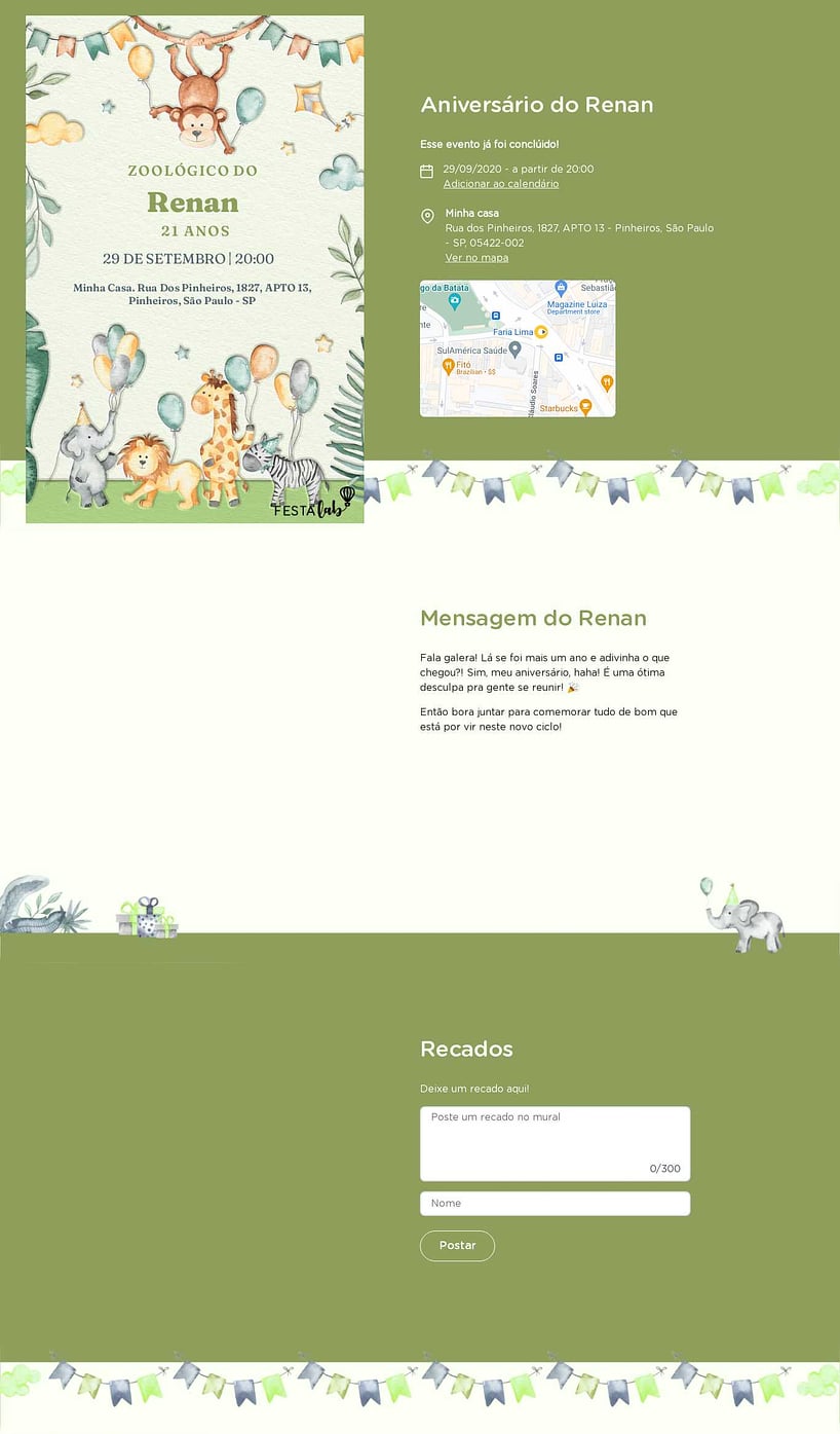 Convite online de aniversário - Zoológico verde| FestaLab