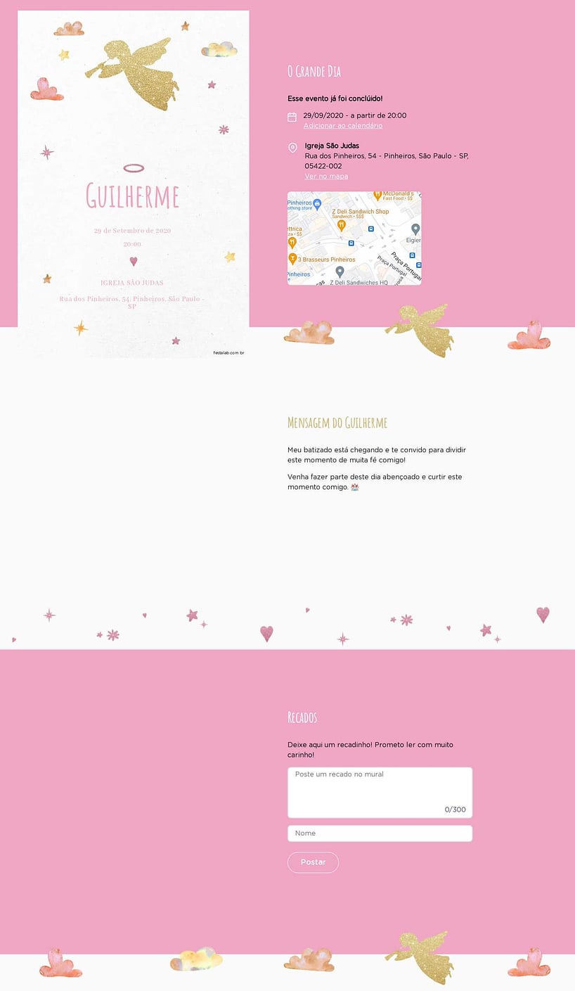 Convite Online Batizado - Anjinho dourado | FestaLab