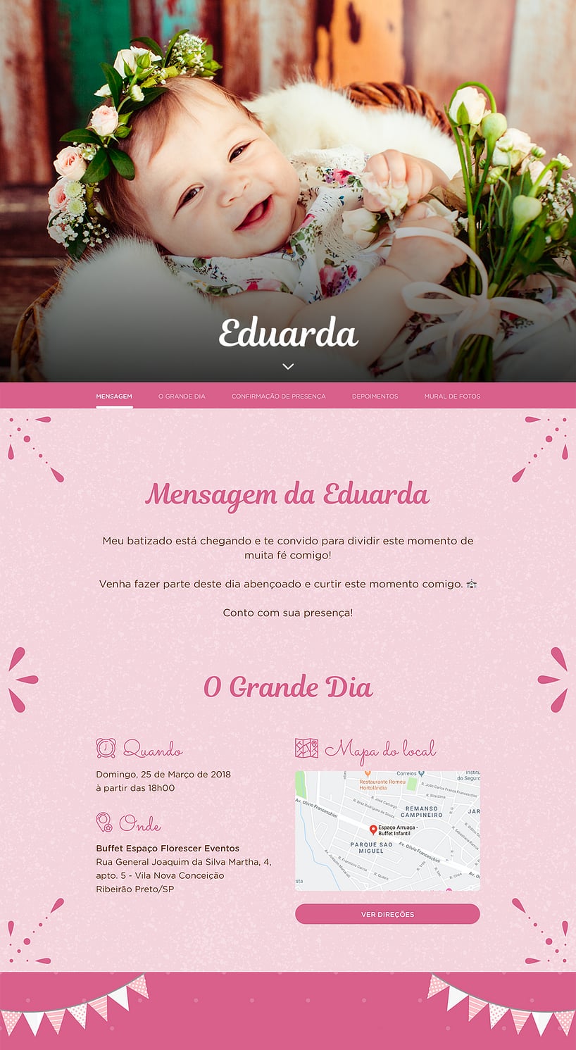 Convite Online Batizado - Batizado Rosa | FestaLab