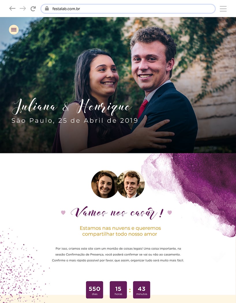 Crie seu site de Casamento - Aquarela Roxo| FestaLab