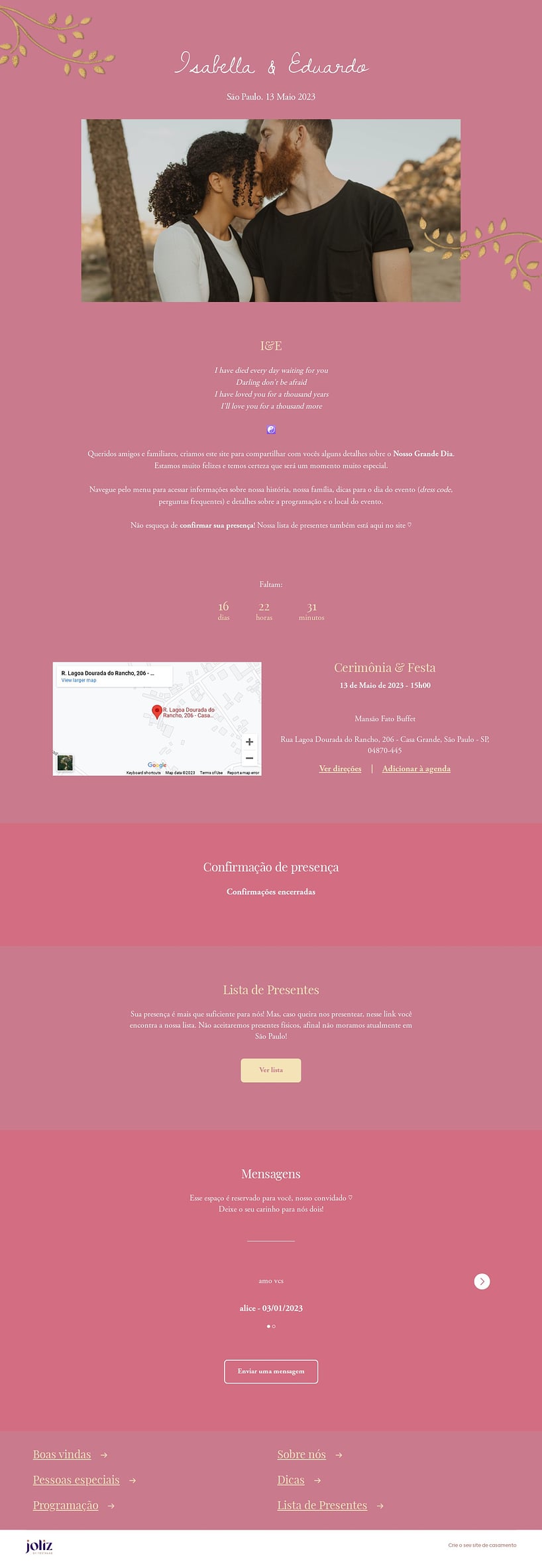 Crie seu site de Casamento - Arranjo de folhas: Rosa| FestaLab