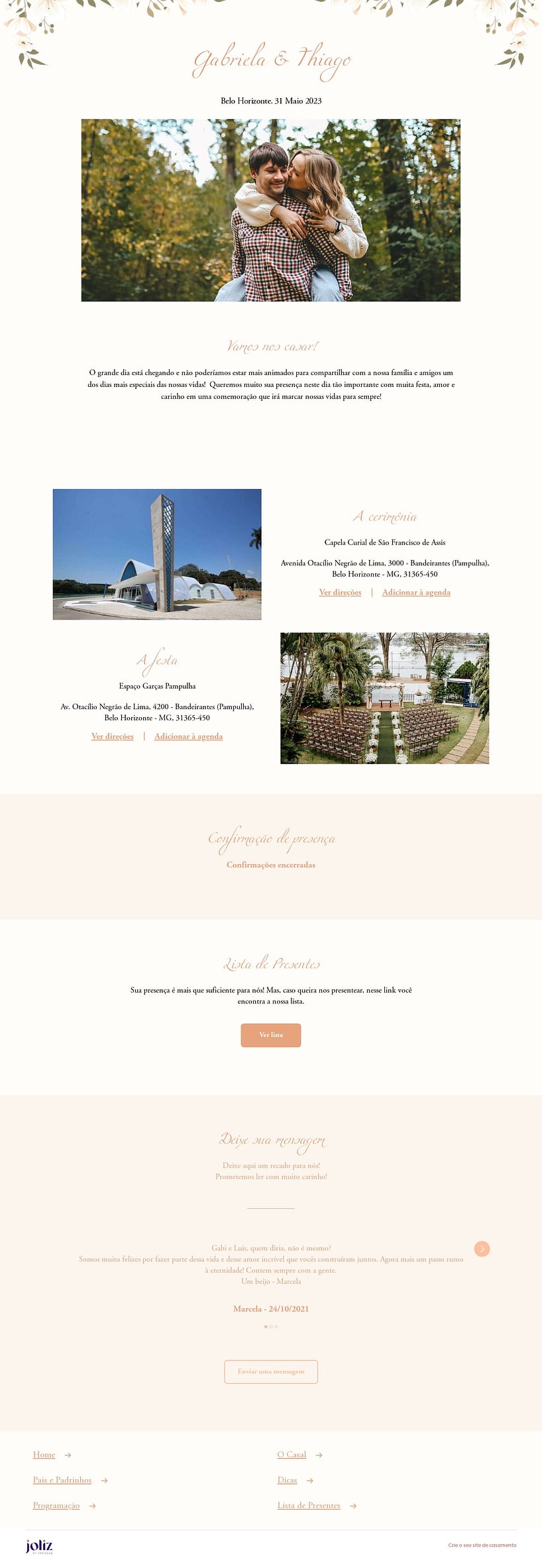 Crie seu site de Casamento - Arranjo Pêssego e Flores Brancas| FestaLab
