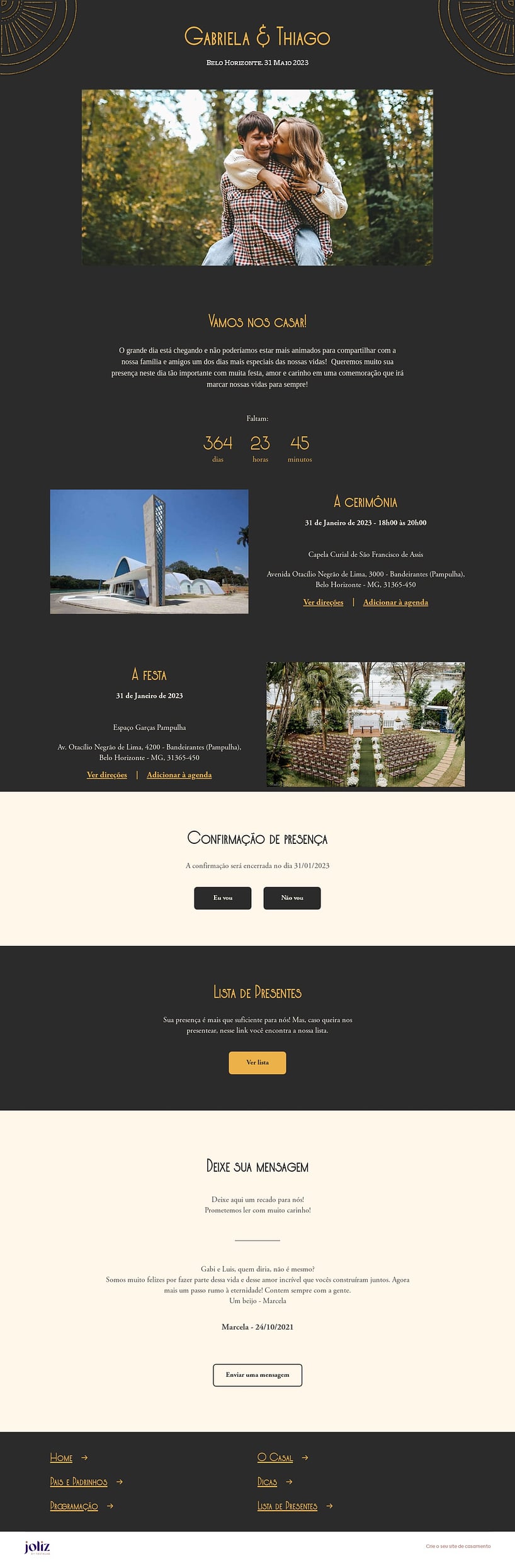 Crie seu site de Casamento - Art Deco Escuro| FestaLab