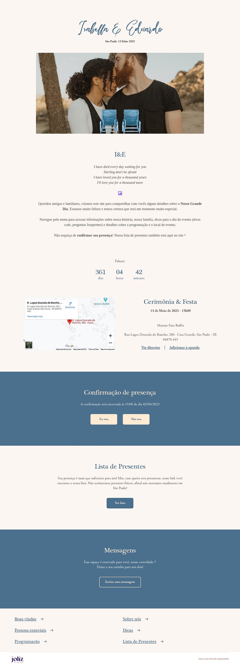 Crie seu site de Casamento - Cadeiras do casal| FestaLab