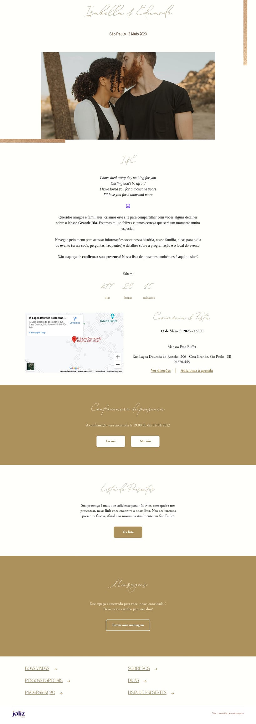 Crie seu site de Casamento - Cantoneira Dourada Minimalista| FestaLab
