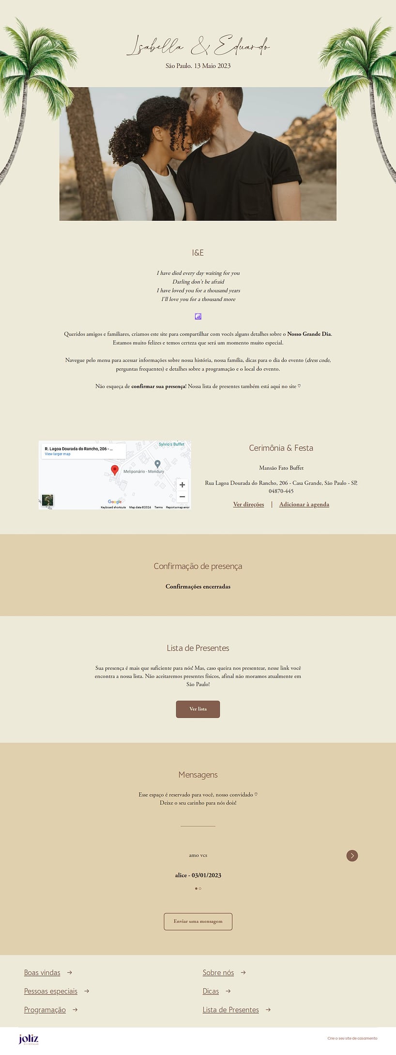 Crie seu site de Casamento - Coqueiro Aquarelado| FestaLab