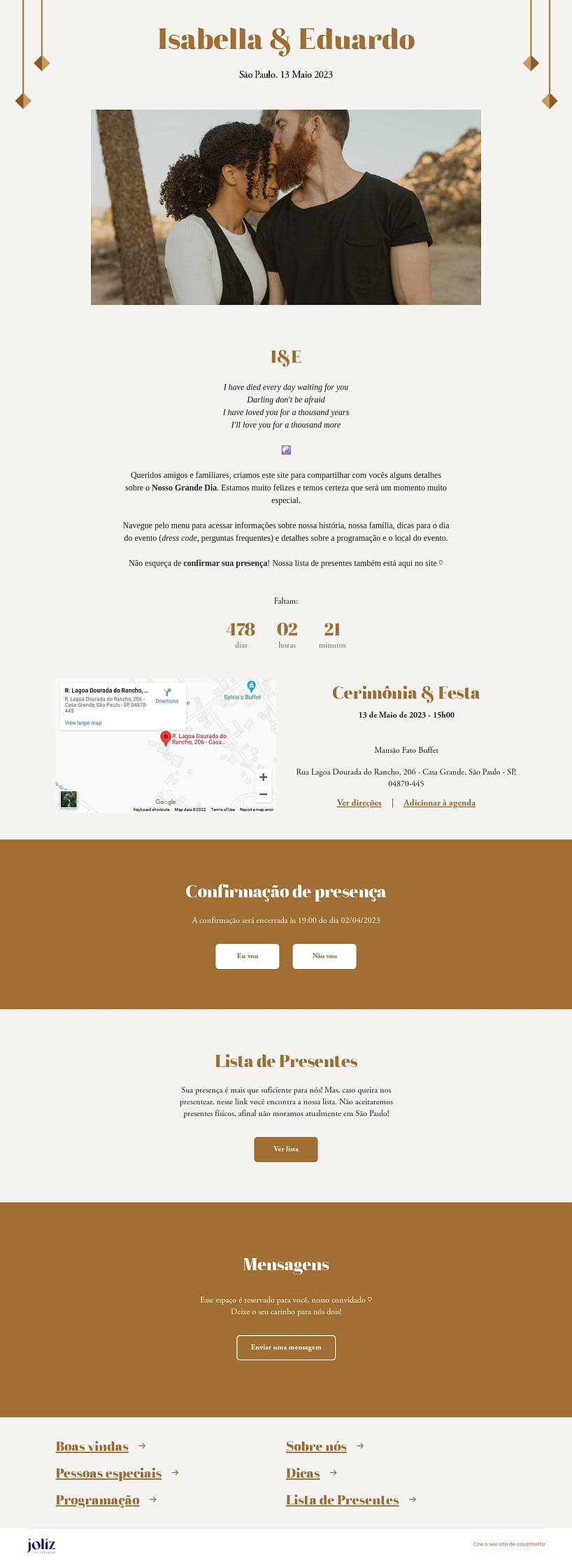 Crie seu site de Casamento - Clássico dourado| FestaLab