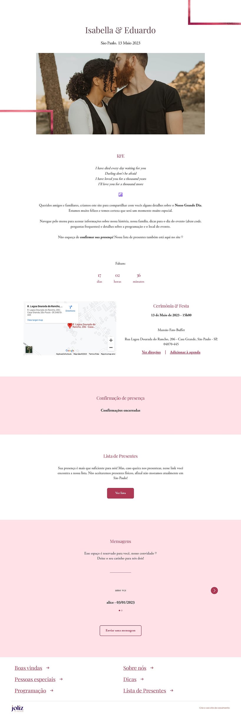 Crie seu site de Casamento - Esfumado rosa| FestaLab