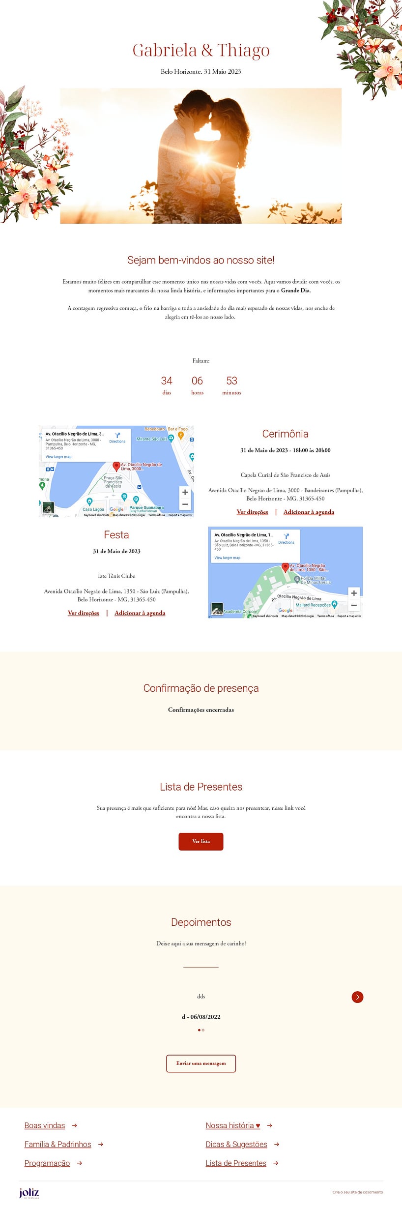 Crie seu site de Casamento - Floral rosado| FestaLab