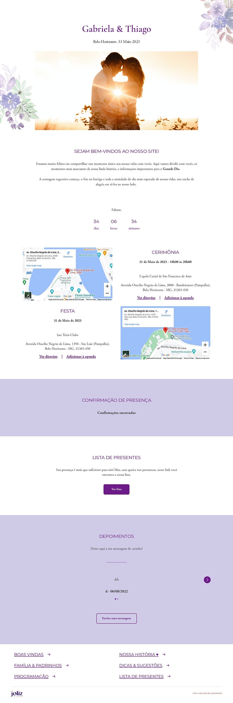 Crie seu site de Casamento - Flores aquarela lilás| FestaLab