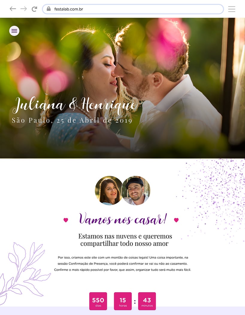Crie seu site de Casamento - Florido moderno roxo| FestaLab