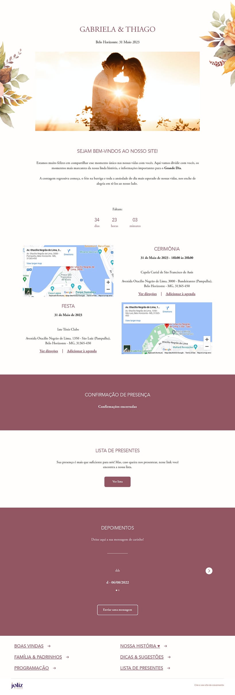 Crie seu site de Casamento - Folhagem de Outono| FestaLab