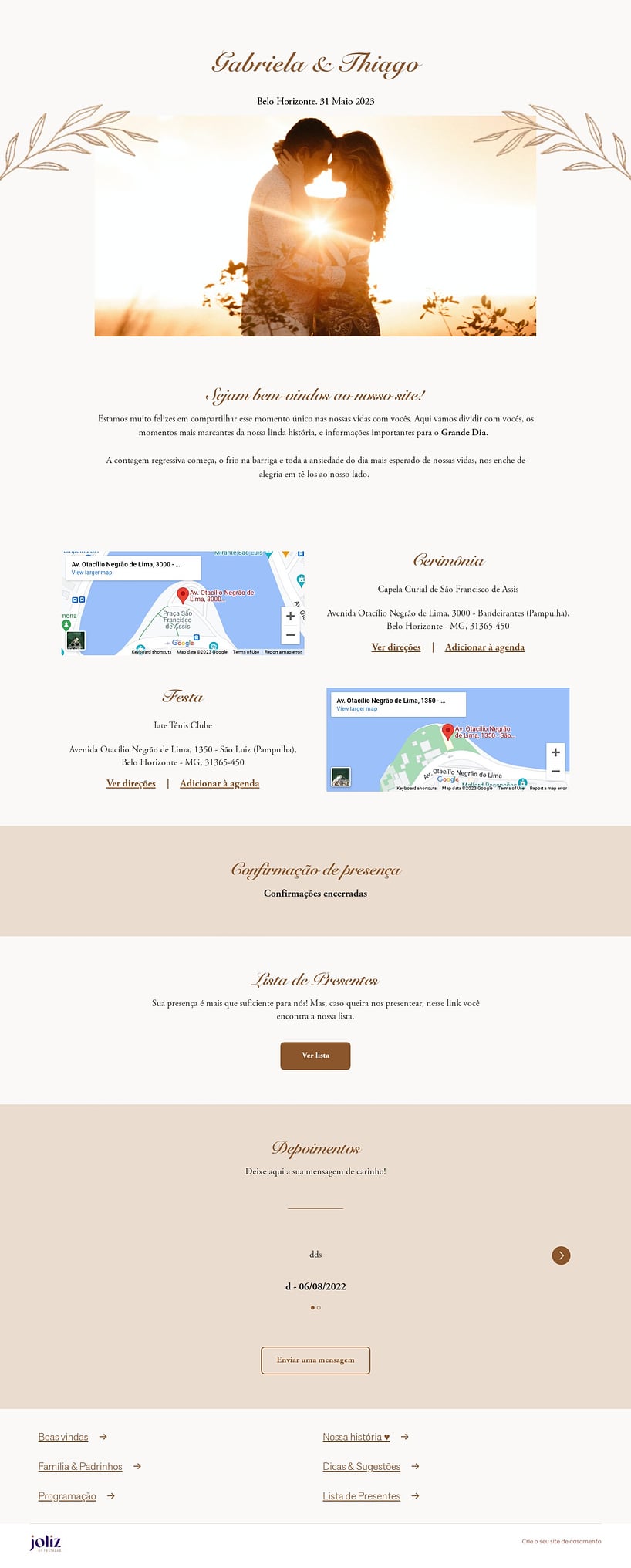 Crie seu site de Casamento - Folhagem Luxuosa Dourada| FestaLab