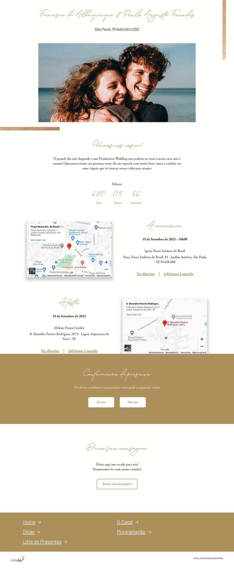 Crie seu site de Casamento - Minimalista Dourado| FestaLab