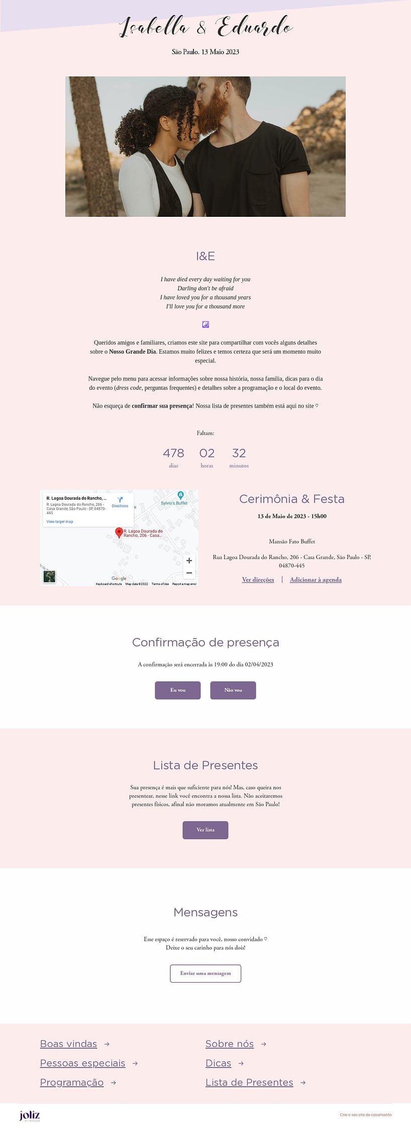 Crie seu site de Casamento - Minimalista Lavanda| FestaLab