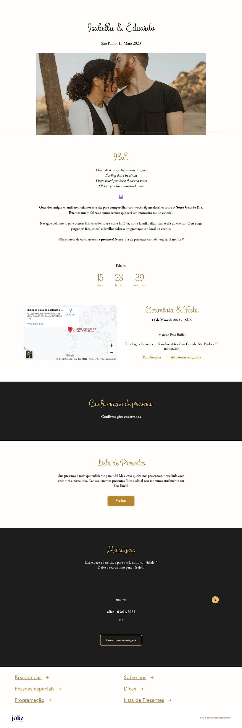 Crie seu site de Casamento - Minimalista Preto com Dourado| FestaLab