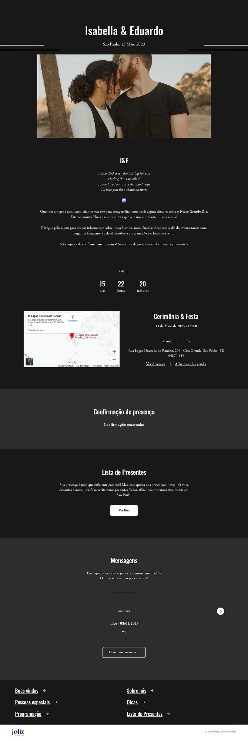 Crie seu site de Casamento - Moderno Preto| FestaLab