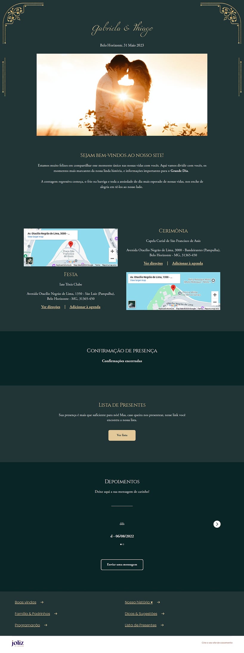 Crie seu site de Casamento - Moldura ouro| FestaLab