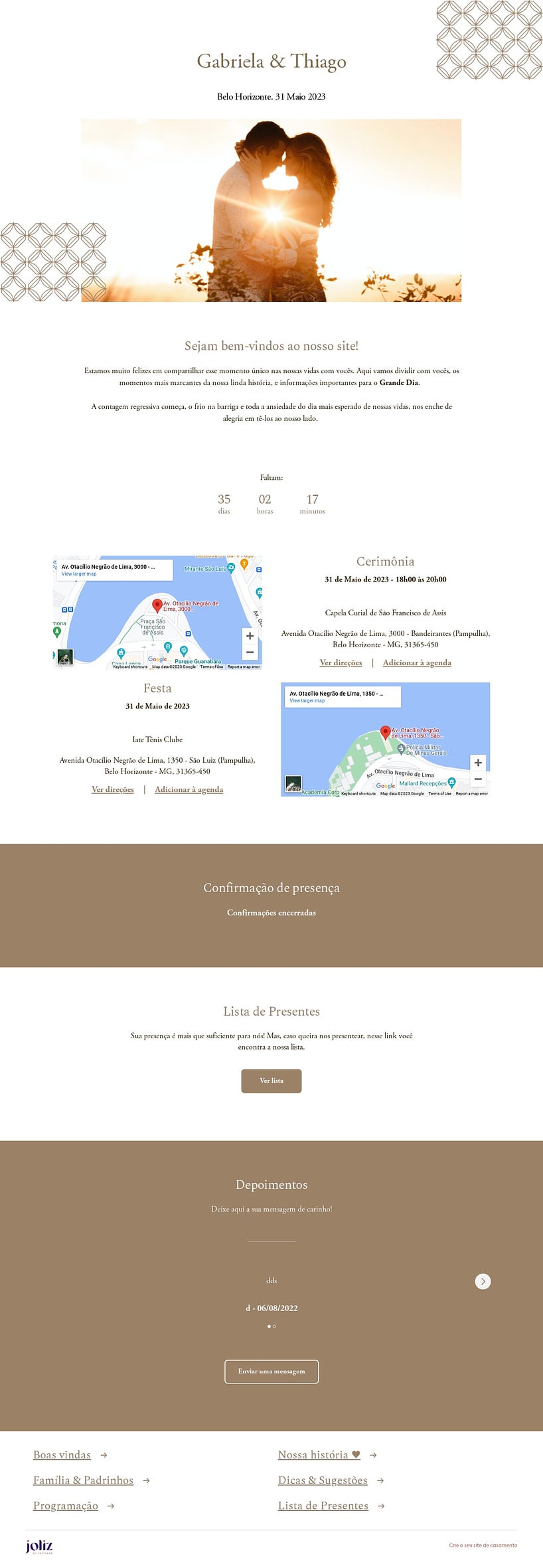 Crie seu site de Casamento - Padrão Marrom| FestaLab