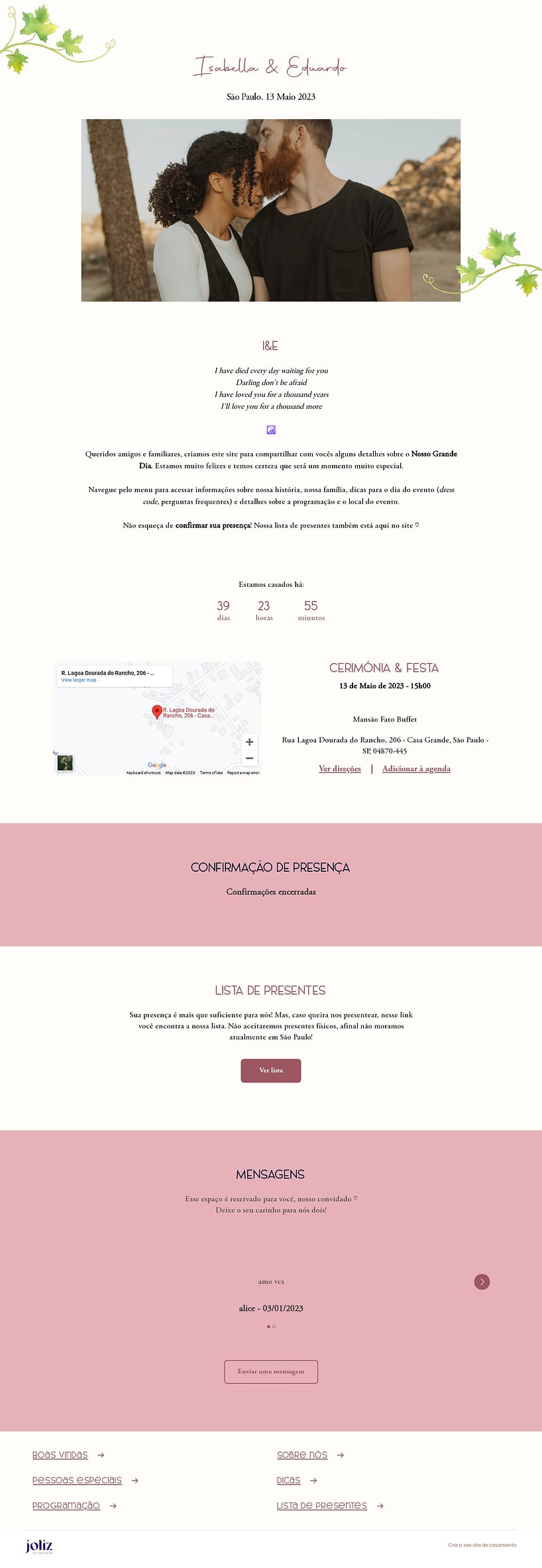 Crie seu site de Casamento - Romance na vinícola| FestaLab