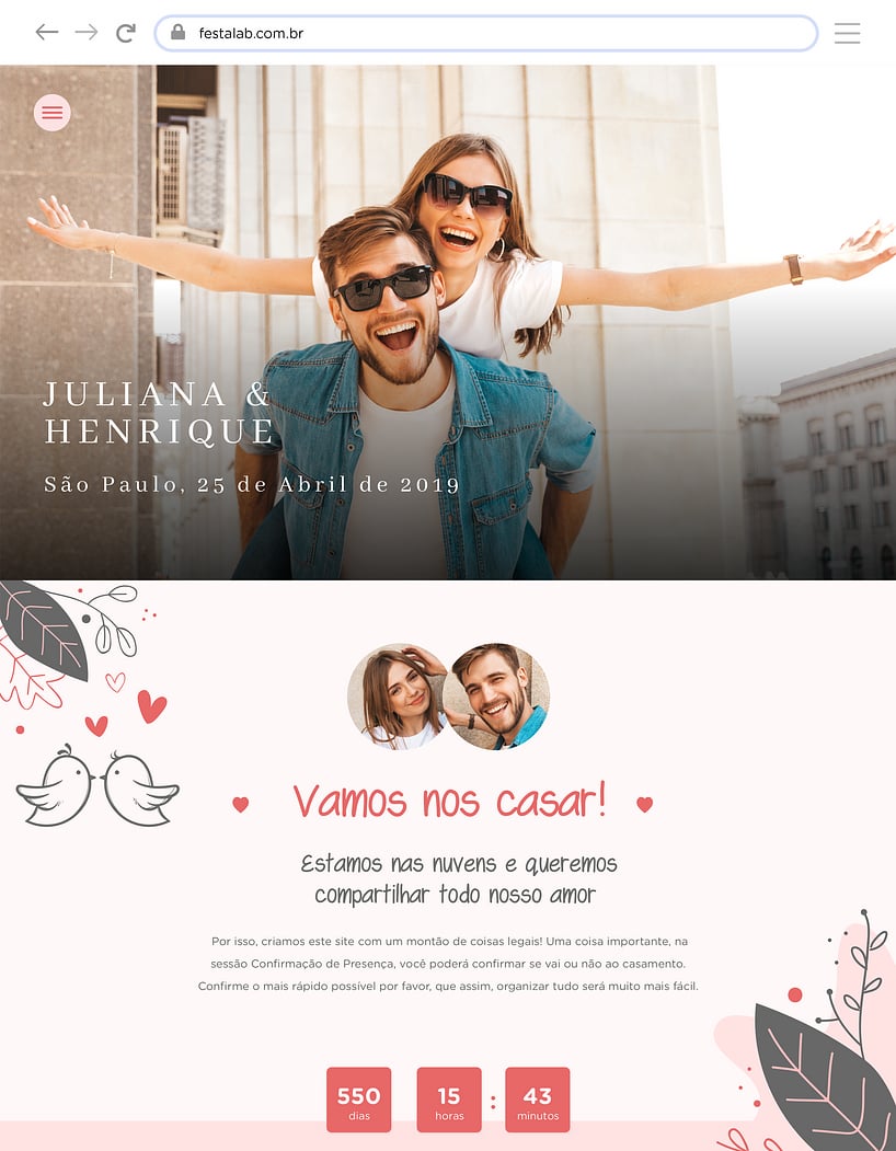 Crie seu site de Casamento - Pombinhos| FestaLab