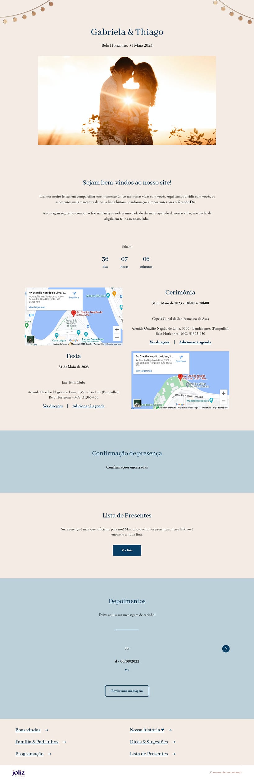 Crie seu site de Casamento - Praia Luzes| FestaLab
