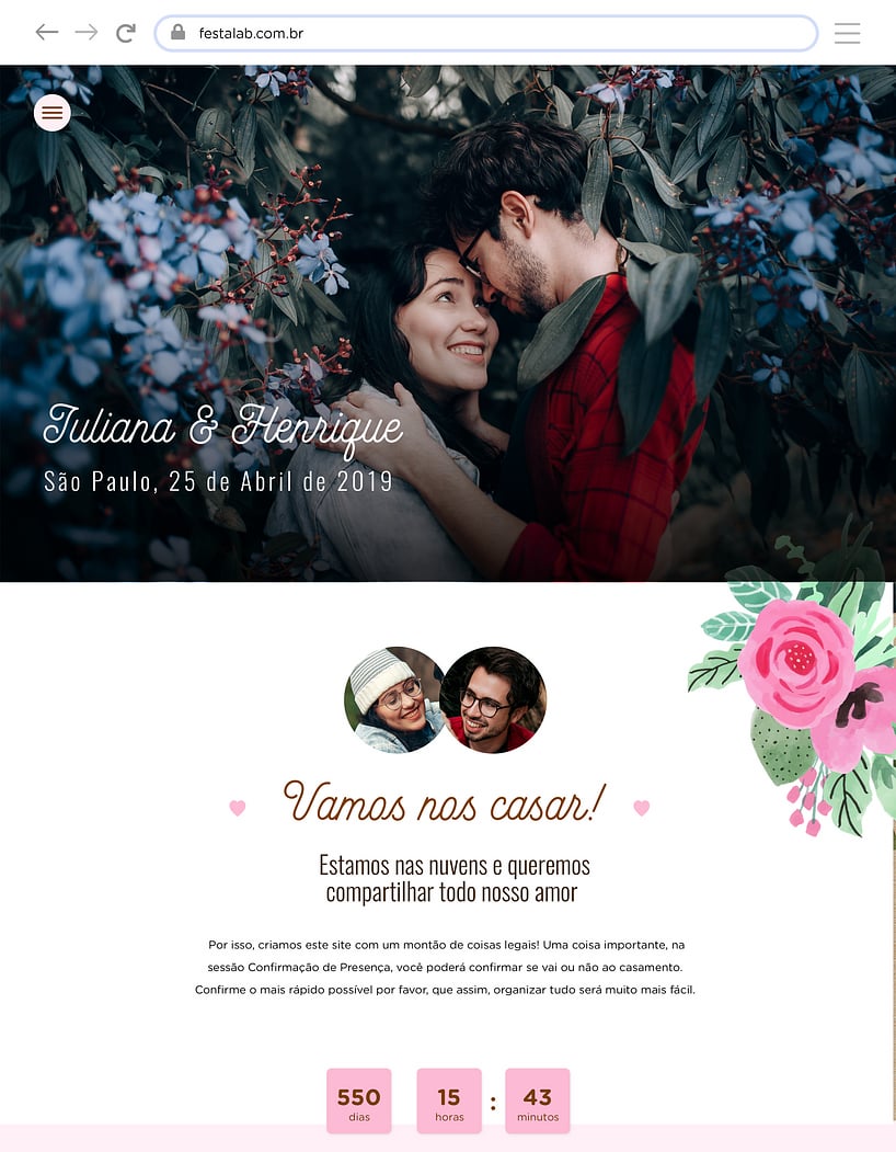 Crie seu site de Casamento - Rústico Rosado| FestaLab