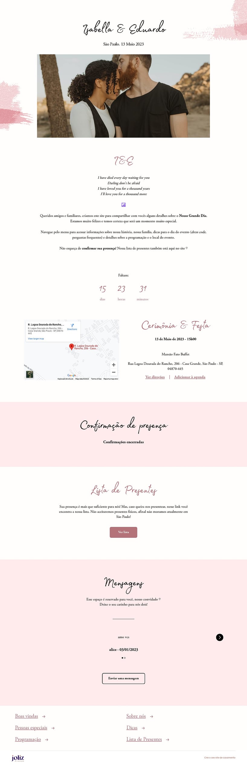 Crie seu site de Casamento - Rústico rosas| FestaLab