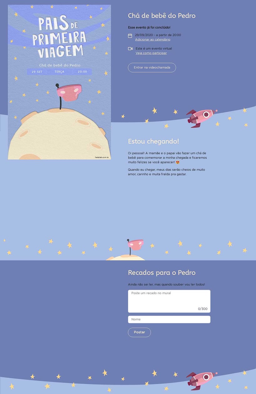 Convite Online Chá de bebê - Pais de Primeira Viagem | FestaLab