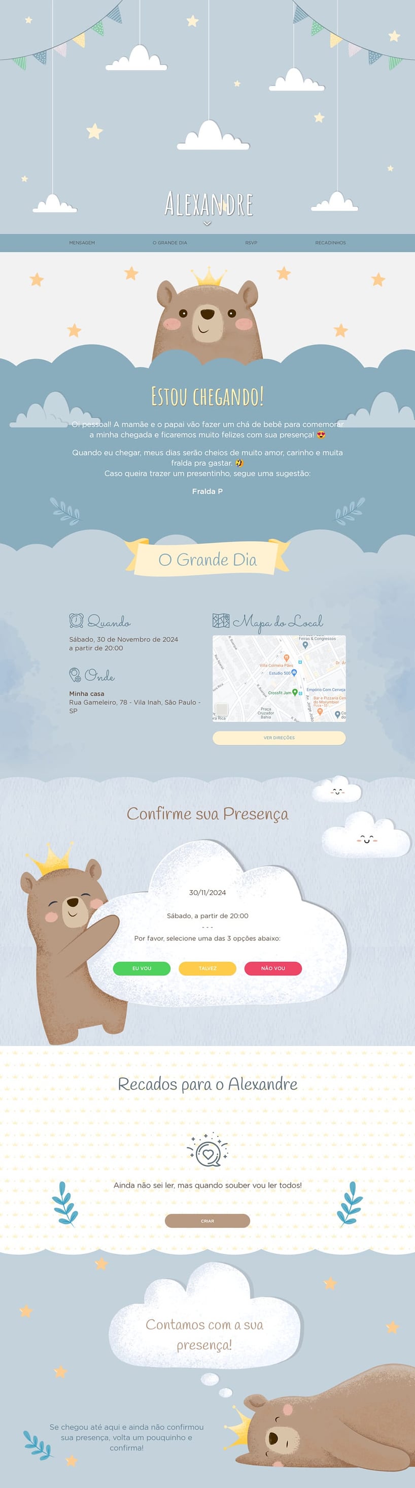 Convite Online Chá de bebê - Ursinho Príncipe | FestaLab