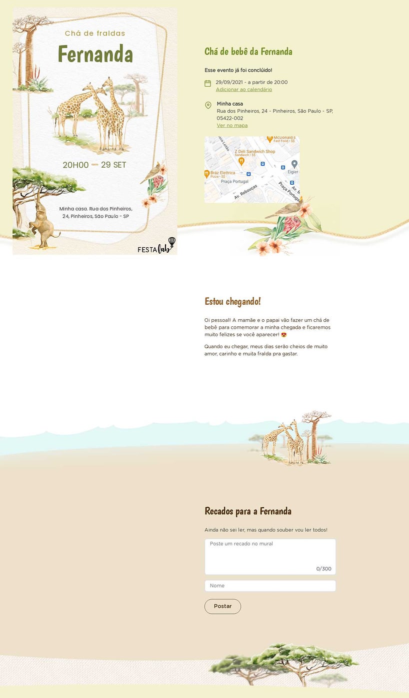 Convite Online Chá de fraldas - Animais do Safari | FestaLab