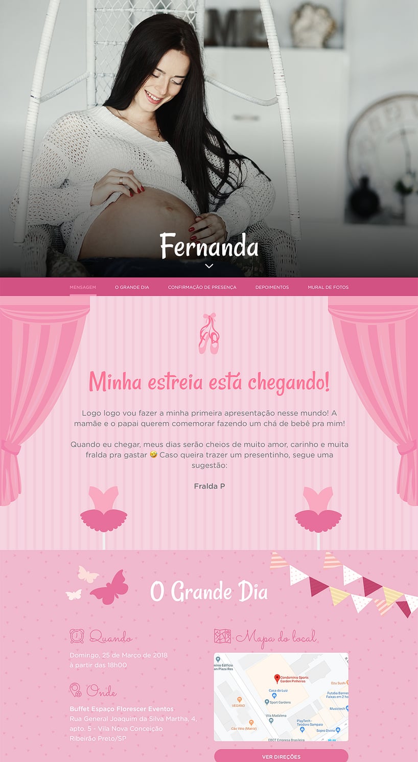 Convite Online Chá de fraldas - Bailarina | FestaLab