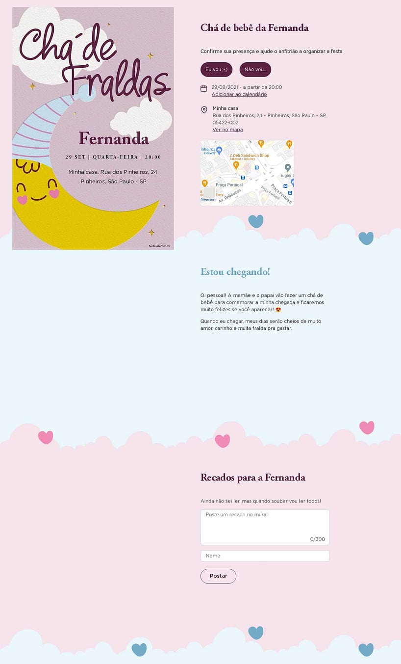 Convite Online Chá de fraldas - Chá Fraldas lua rosa | FestaLab