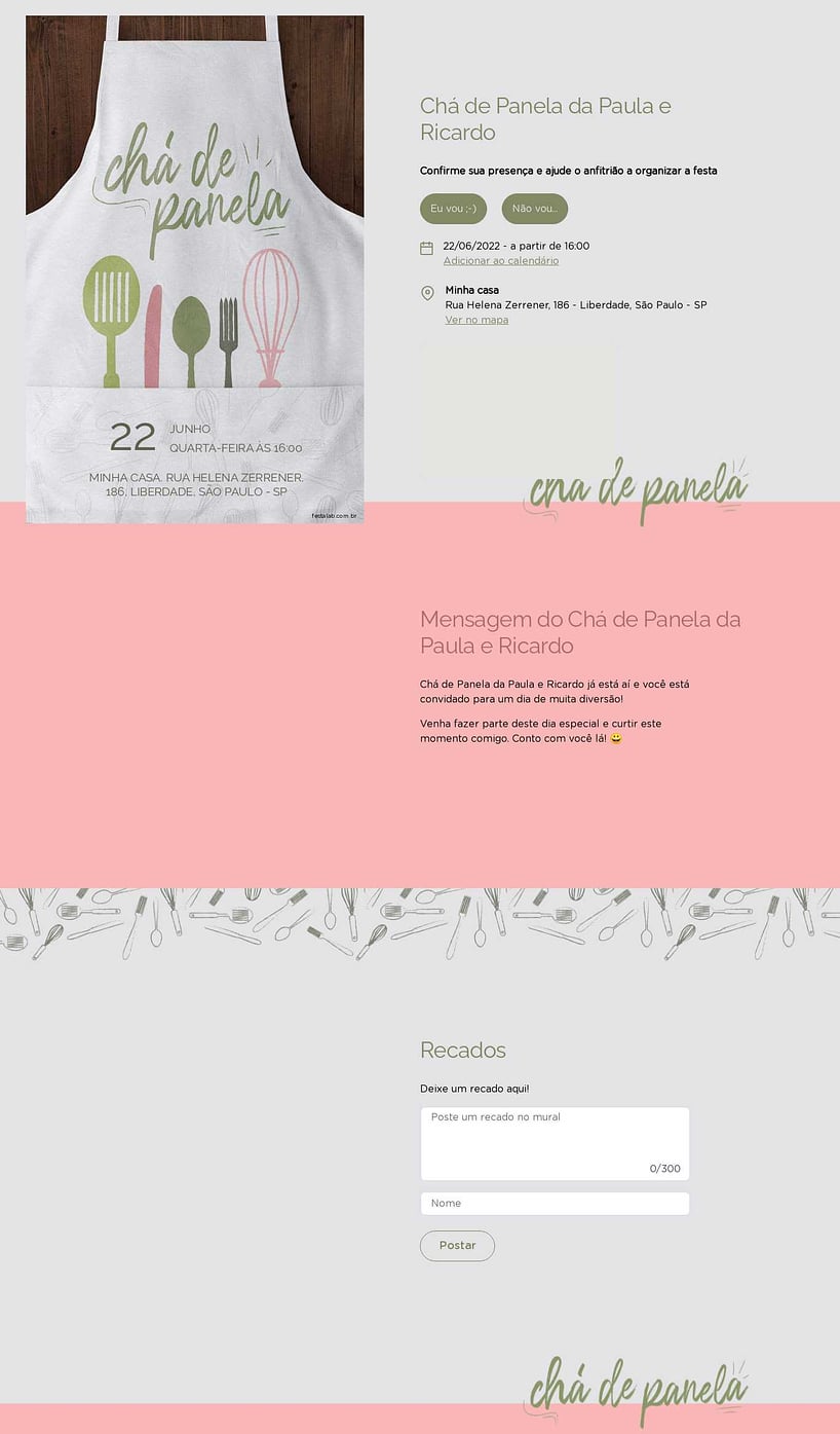 Criar convite online chá de panelas - Avental| FestaLab