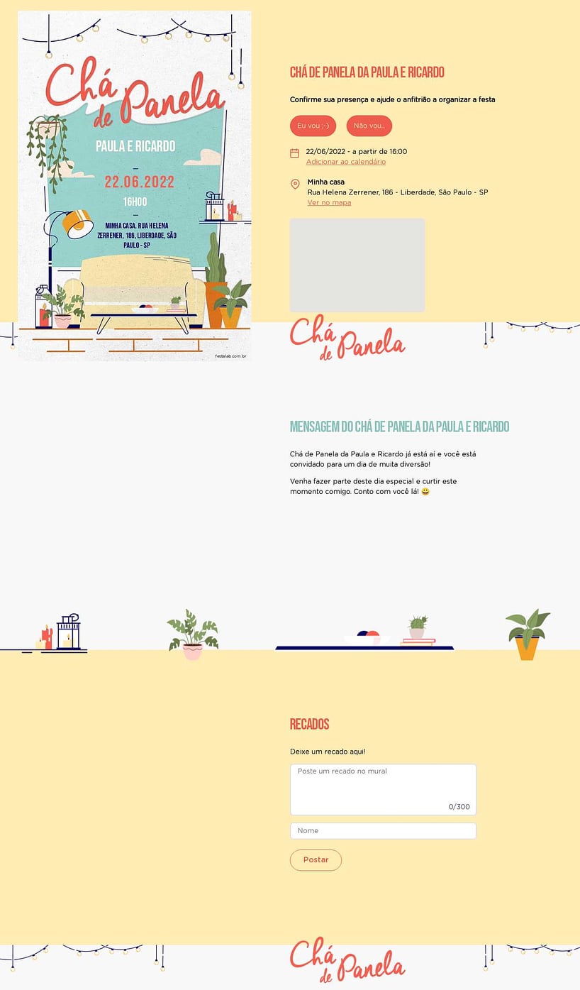 Criar convite online chá de panelas - Canto das plantas| FestaLab