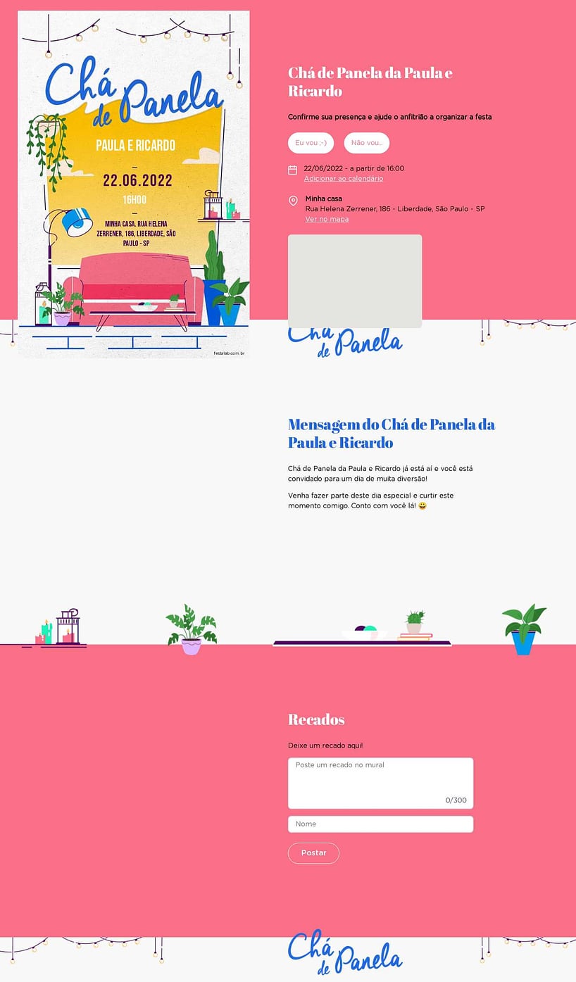 Criar convite online chá de panelas - Canto das plantas azul| FestaLab
