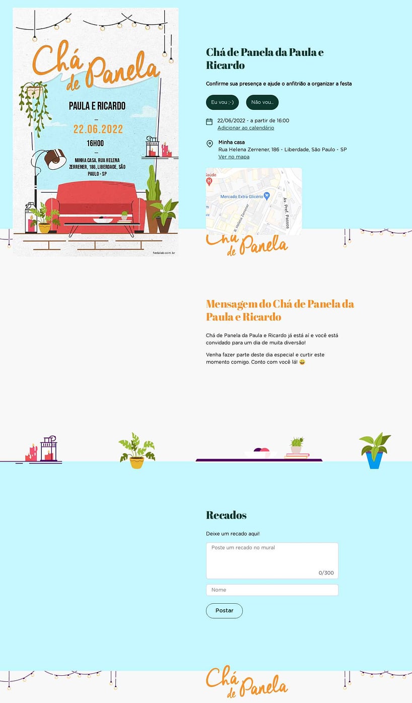 Criar convite online chá de panelas - Canto das plantas laranja| FestaLab