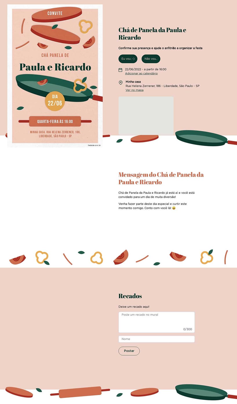 Criar convite online chá de panelas - Chefe| FestaLab