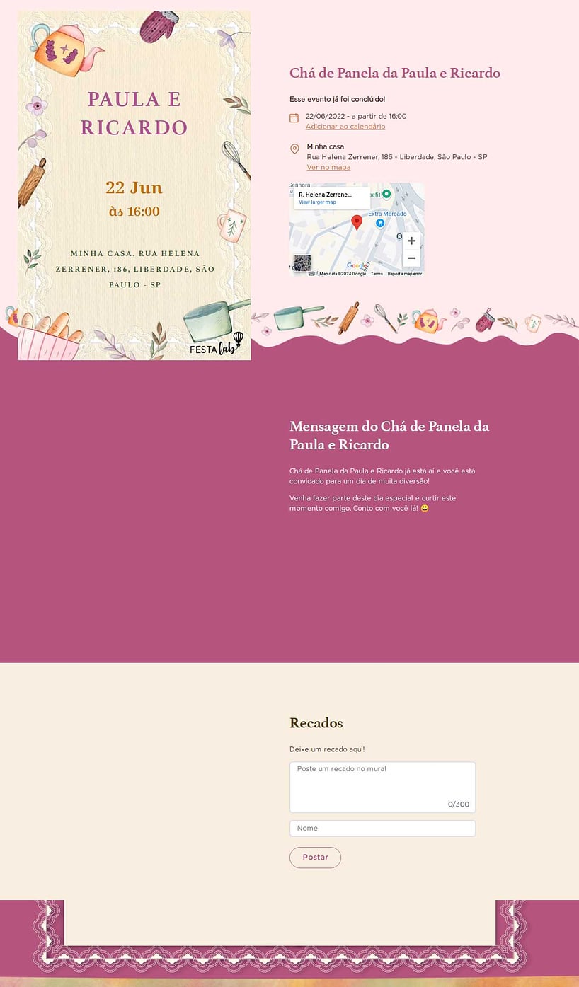 Criar convite online chá de panelas - Montando Minha Cozinha| FestaLab