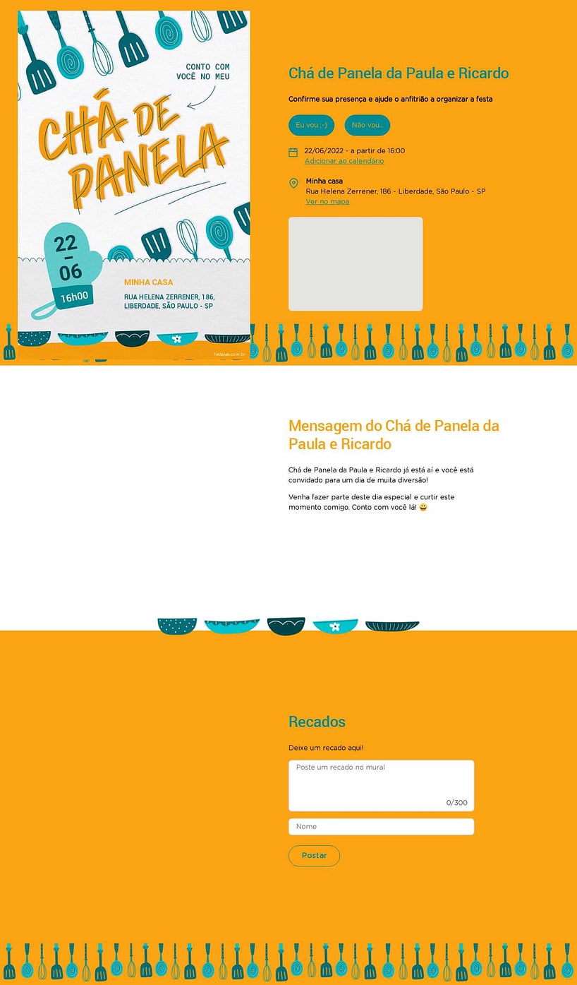 Criar convite online chá de panelas - Utensilios Azul| FestaLab