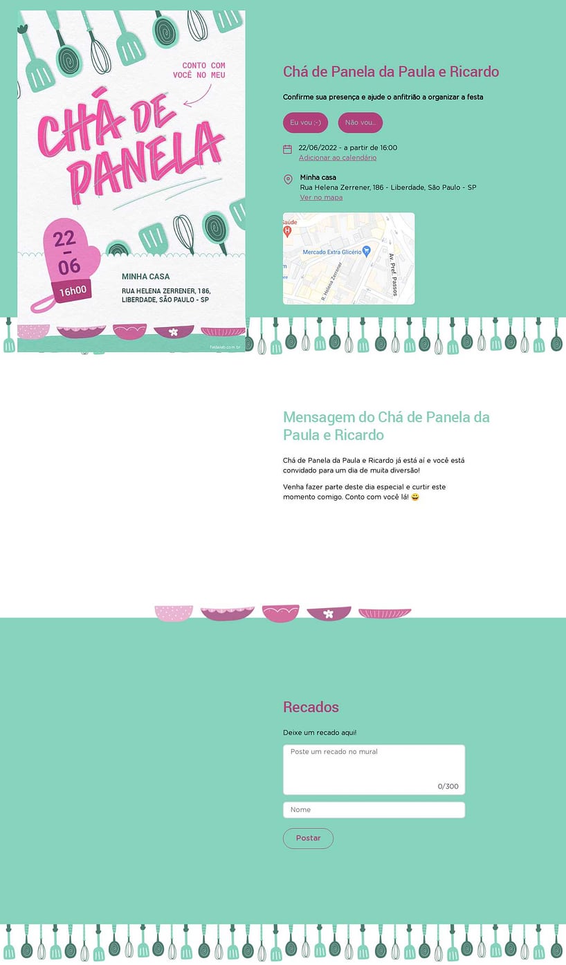 Criar convite online chá de panelas - Utensilios Verde| FestaLab