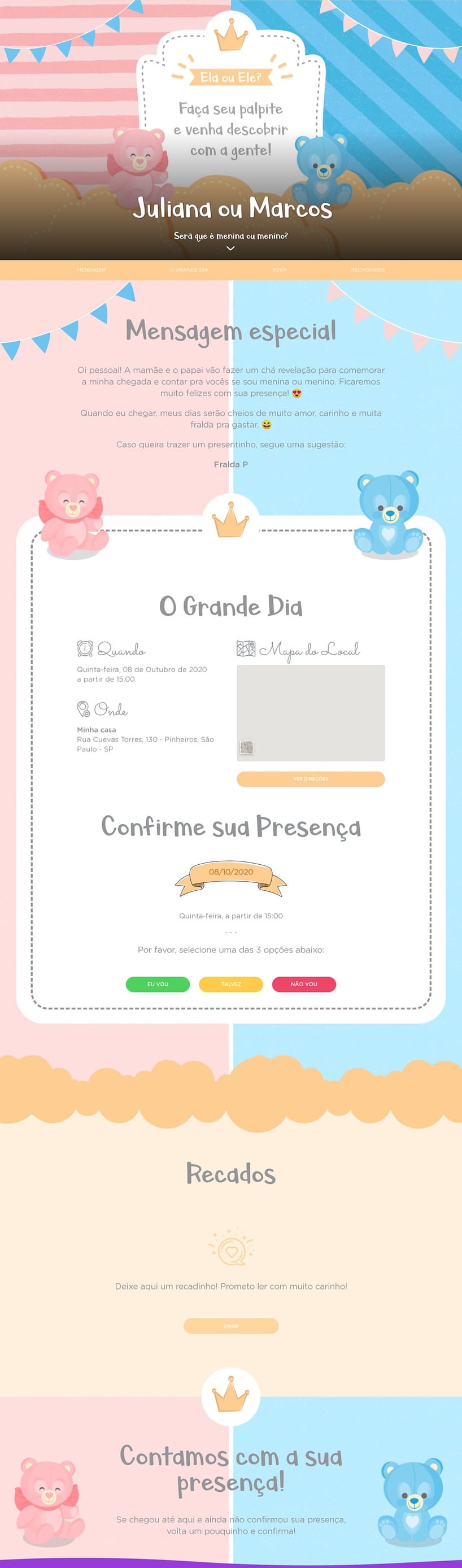 Convite Online Chá revelação - Festa do Ursinho | FestaLab