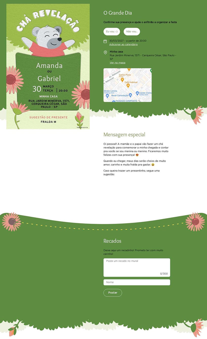 Convite Online Chá revelação - Ursinho e os Girassóis verde | FestaLab