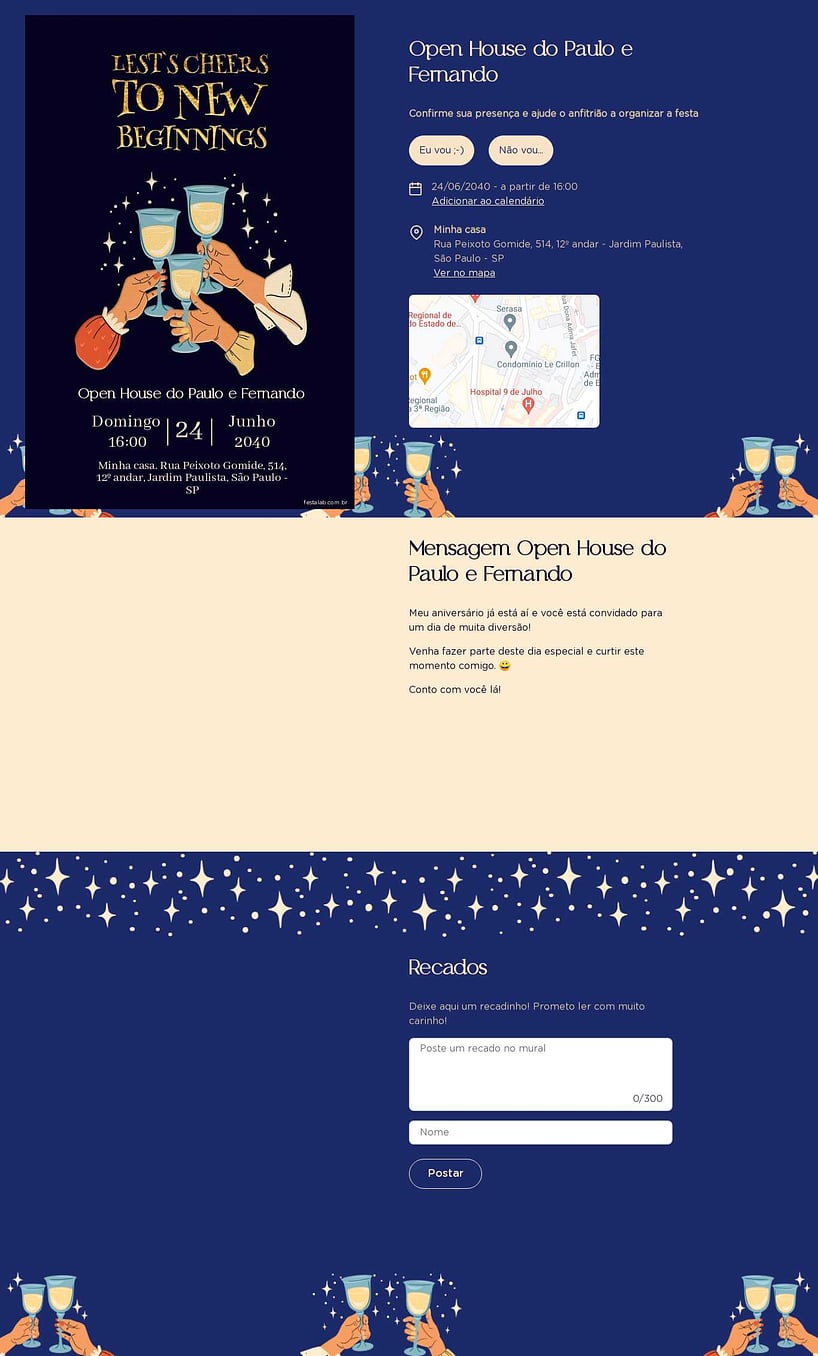 Convite Online Ocasiões especiais - Cheers to new beginnings | FestaLab