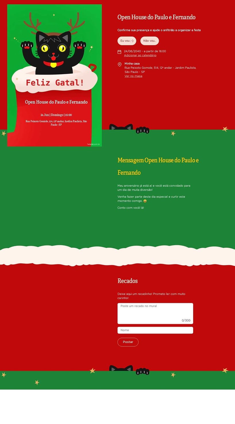Convite Online Ocasiões especiais - Feliz Gatal | FestaLab