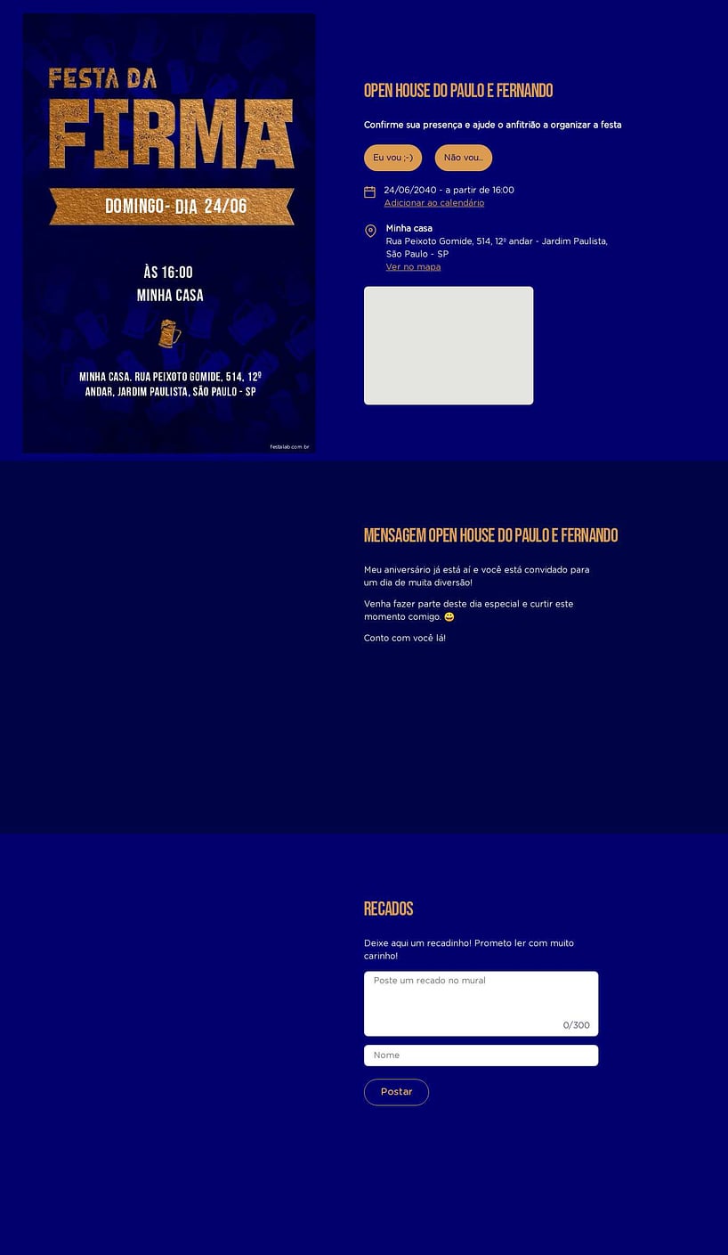 Convite Online Ocasiões especiais - Festa da Firma Azul | FestaLab