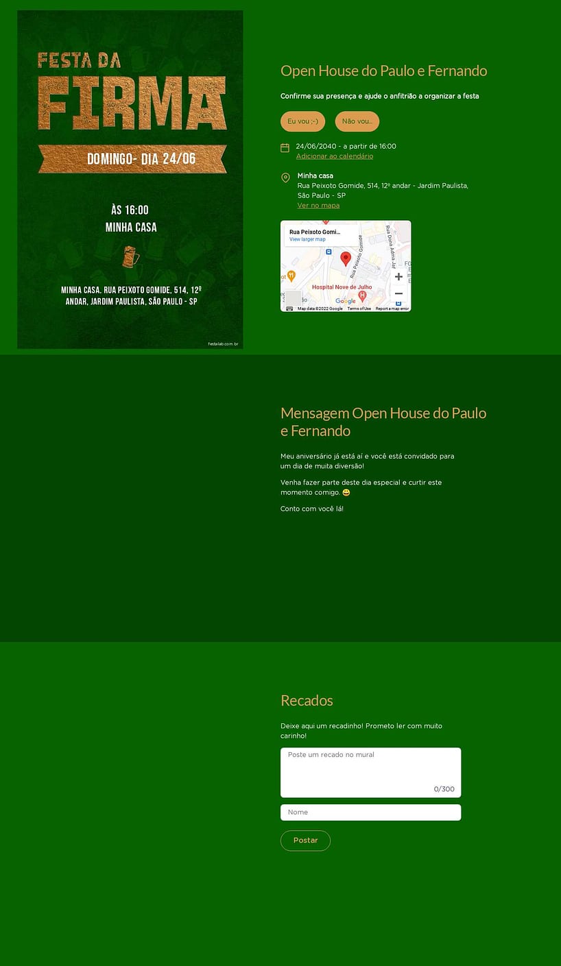 Convite Online Ocasiões especiais - Festa da Firma Verde | FestaLab
