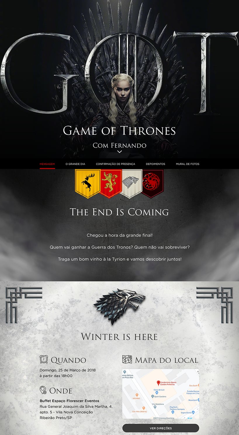 Convite Online Ocasiões especiais - Game of Thrones | FestaLab