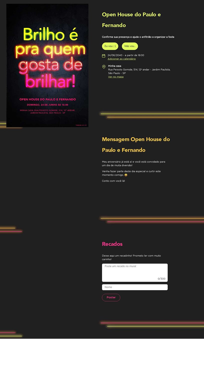 Convite Online Ocasiões especiais - Neon Brilho | FestaLab